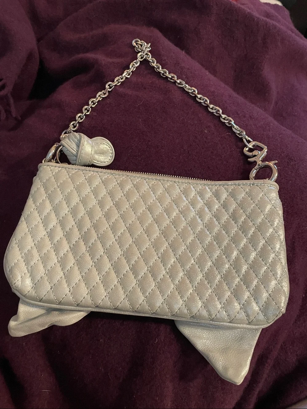 Vintage Juicy Couture Shimmery Ice Blue Quilted Bow Purse EUC
